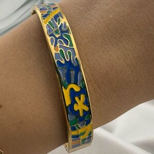 Colorful Gold Bracelet with Blue and Yellow Enamel